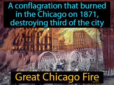 a conflagration that burned
in the Chicago on 1871,
 destroying third of the city